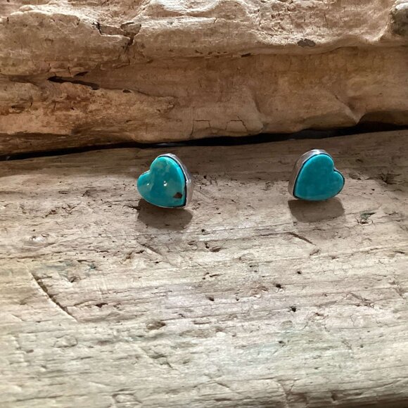 Sterling Silver and Turquoise Heart Earrings - Picture 1 of 7